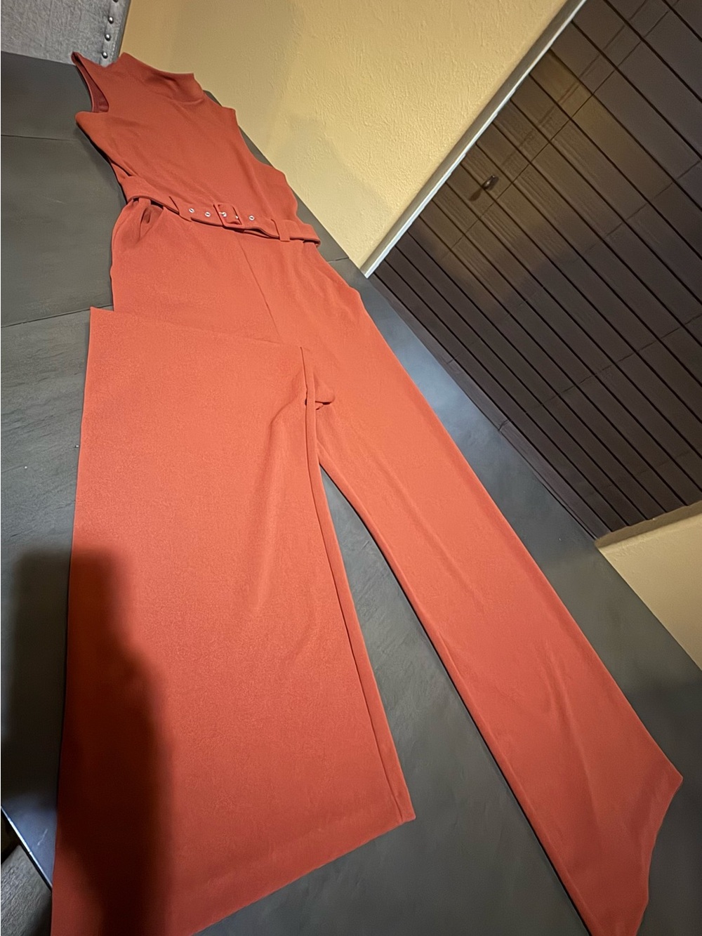 Express Halter-Neck Rust Wide-Leg Jumpsuit
